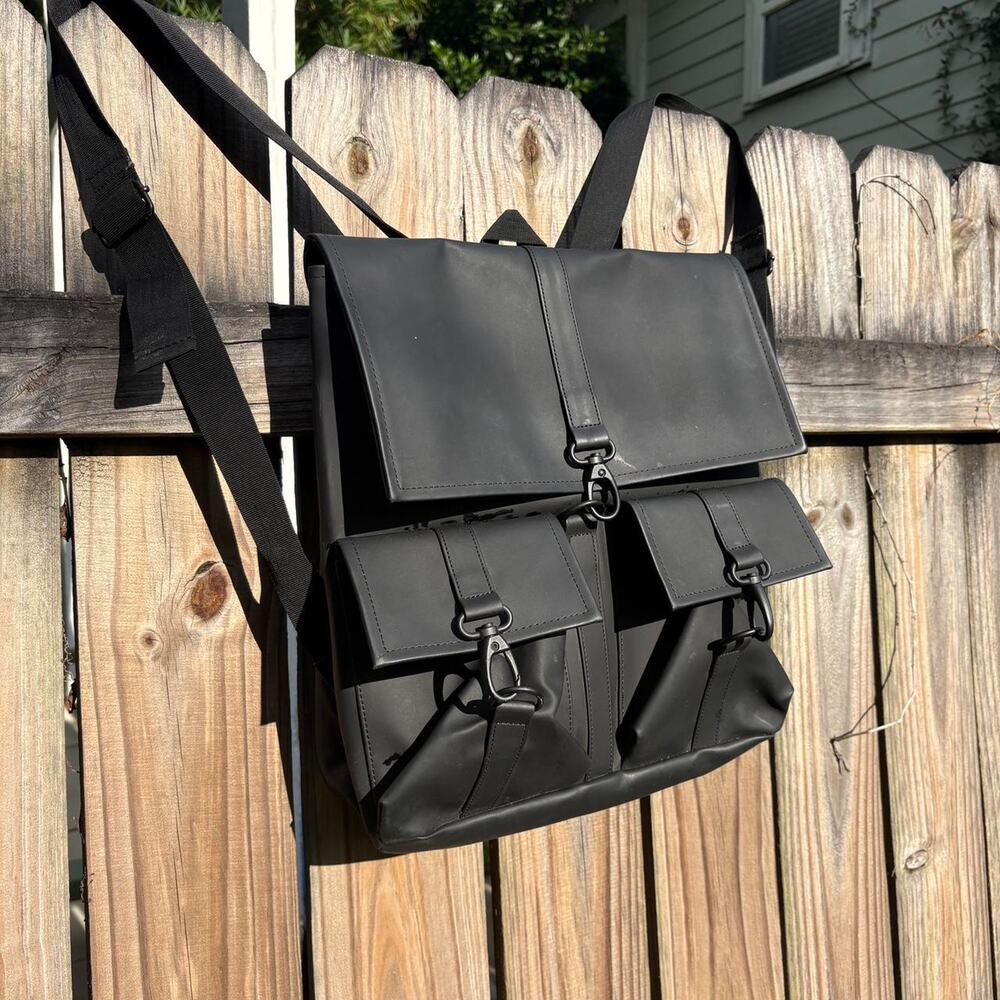 Black leather backpack with adjustable - image 1